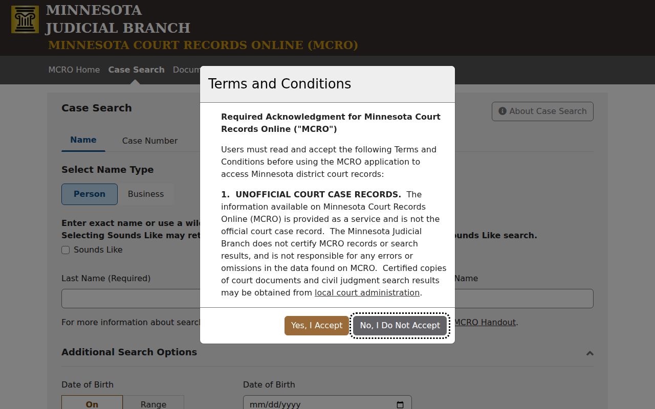 Red Lake County warrant records case search form with county selector and search tabs
