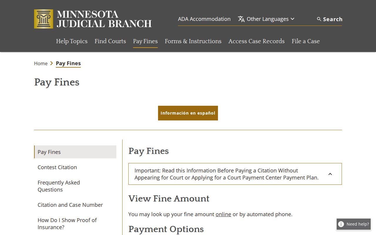 Red Lake County traffic warrant search citation payment page with failure to appear warning
