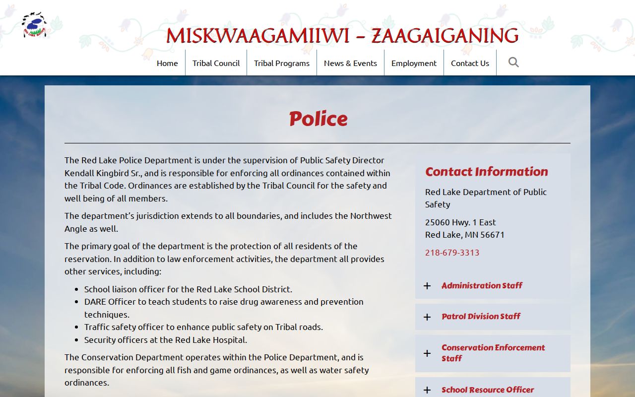 Red Lake County municipal warrant page noting the separate Red Lake Nation tribal police authority