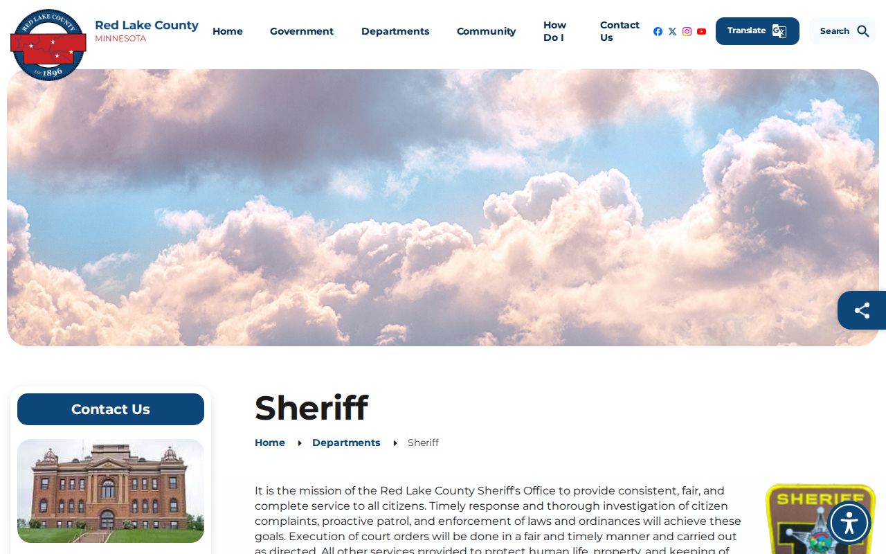 Red Lake County warrant records sheriff office contact page with no online warrant list